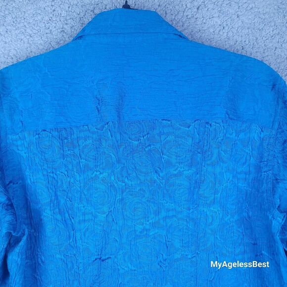 Chicos Blue Textured Crinkle Blazer Jacket Size 1 Medium Statement Career - Picture 13 of 15